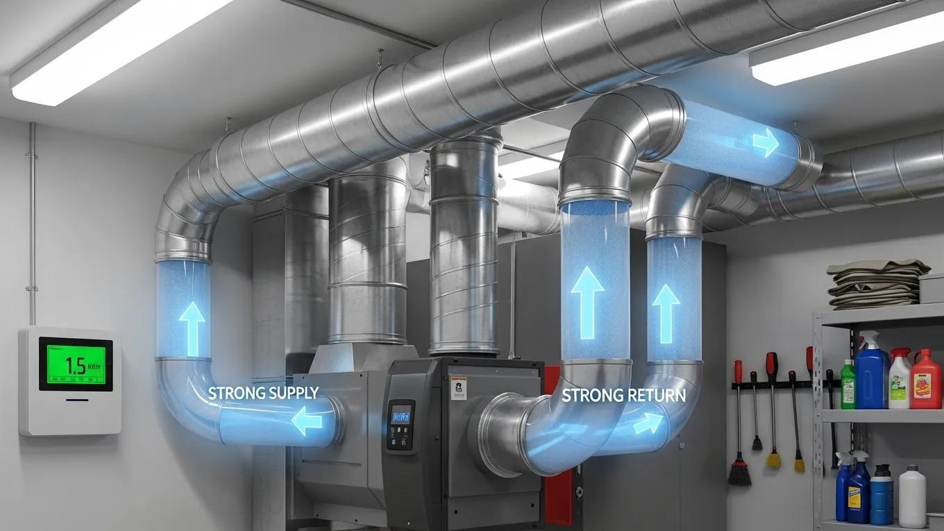 Clean HVAC system demonstrating improved efficiency and airflow after duct cleaning