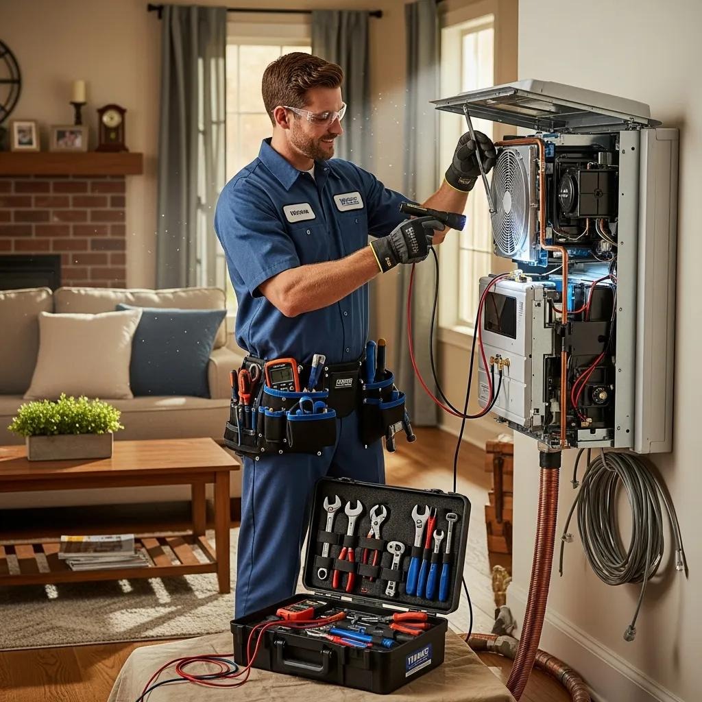 Niagara HVAC technician repairing a home's heating and cooling system