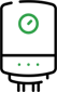 Minimalist green and white icon of a smart home thermostat