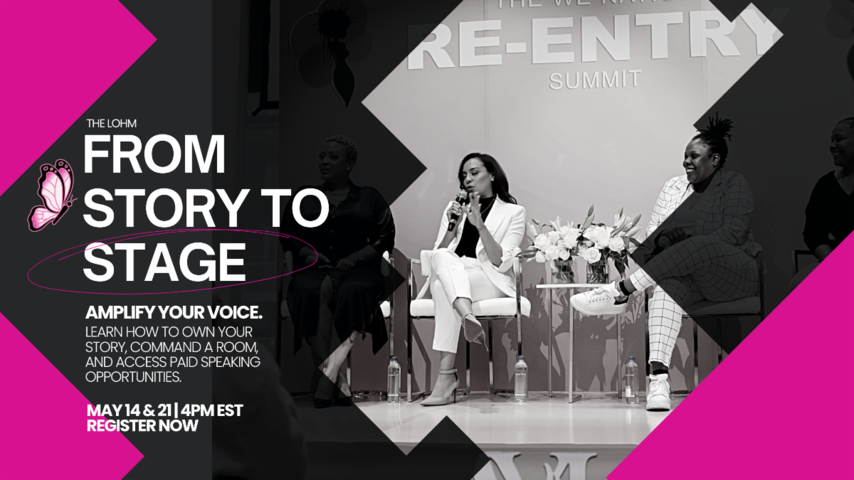 From story to stage amplify your voice Learn how to own your Story Commander Room and access paid speaking opportunities may 14th and 21st Four PMEST register now