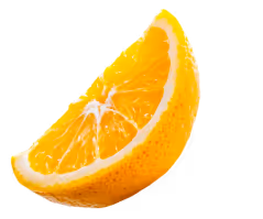 Orange slice used in Mimosa Perico Energy Drink, featured on homepage and product page for citrus flavor appeal. 