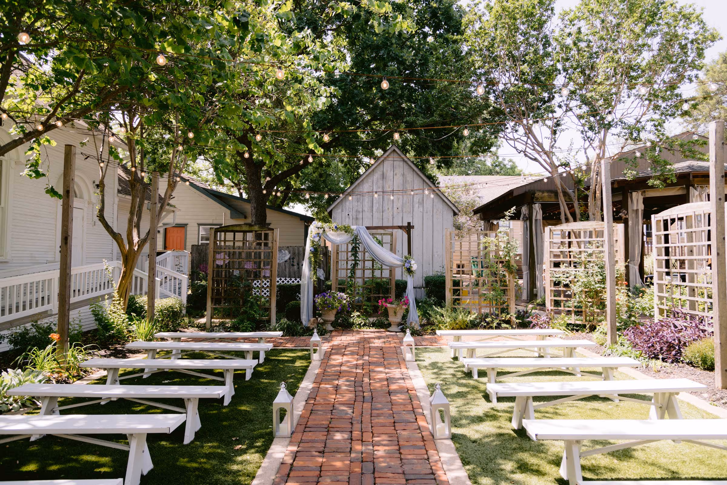 Image of garden decorated for a wedding