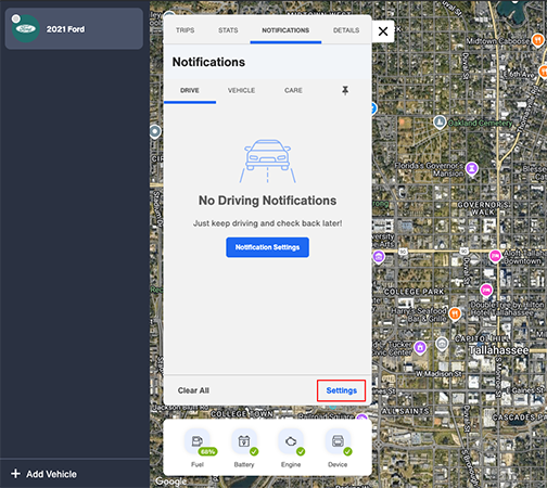 Image from the Bouncie.app web portal showing where to find the Geo-Zones settings.