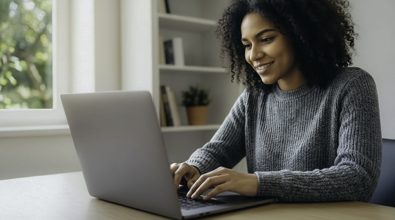 Driver researching the best GPS tracker for a car on a laptop before making a purchase decision