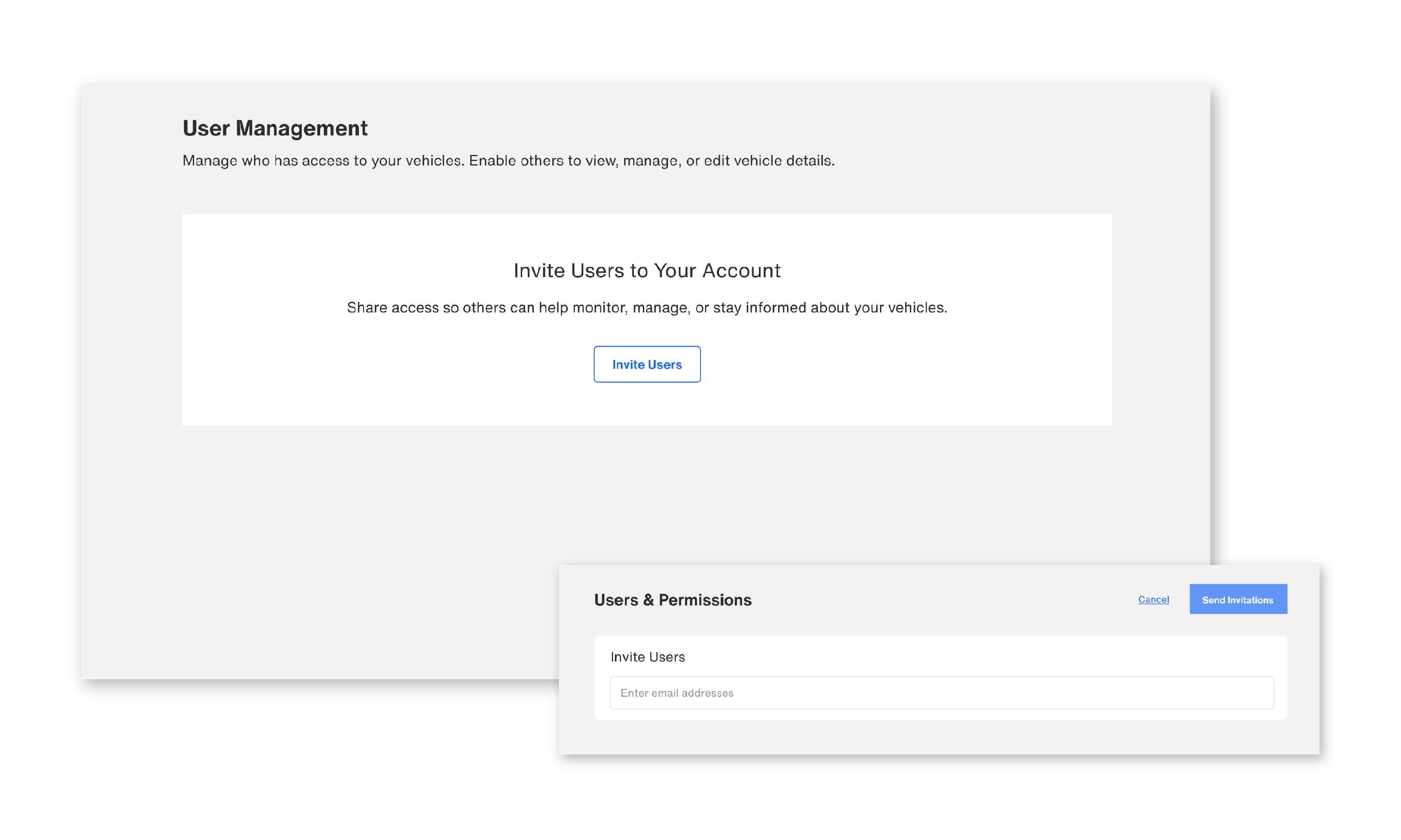 User Management page in Bouncie with Invite Users button to add new account access