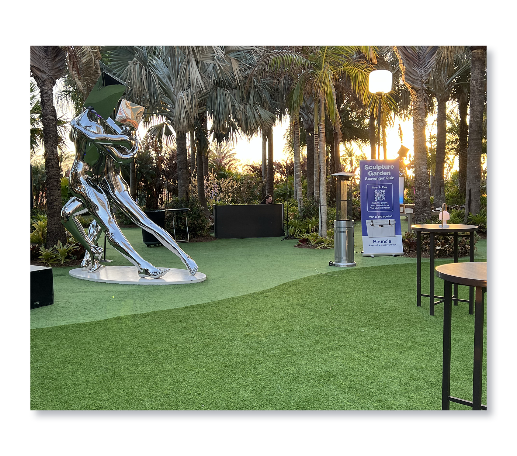 Lake Nona Sculpture Garden setup during the 2026 Turo Power Host Summit networking event hosted by Bouncie