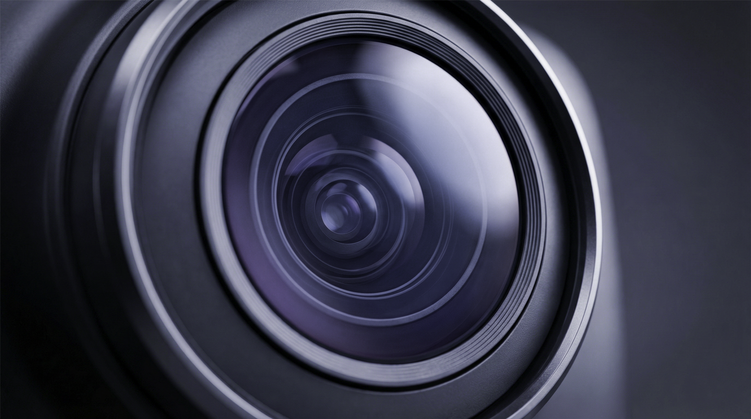 Close up of Driver Monitoring System camera lens used for AI powered fatigue and distraction detection inside commercial vehicles