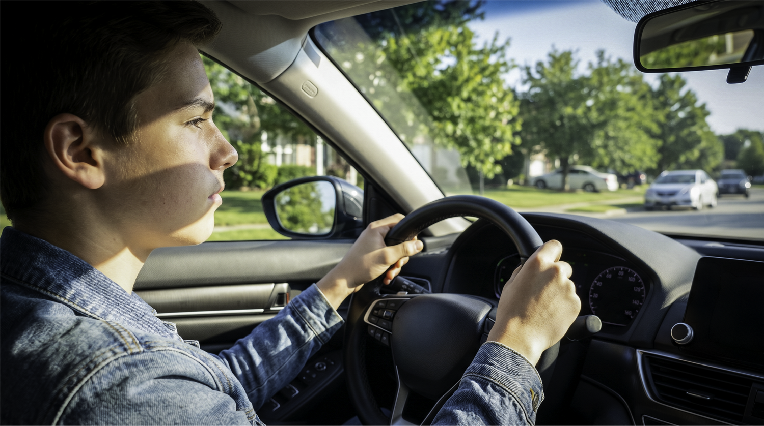 Teen driver focused on the road, representing the importance of a teen driving app for parent peace of mind