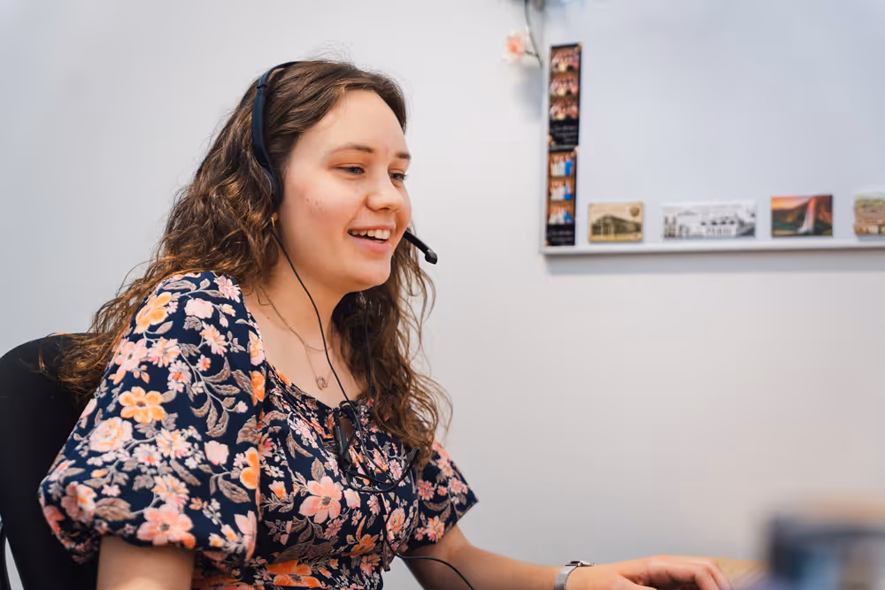 Customer service representative on a call
