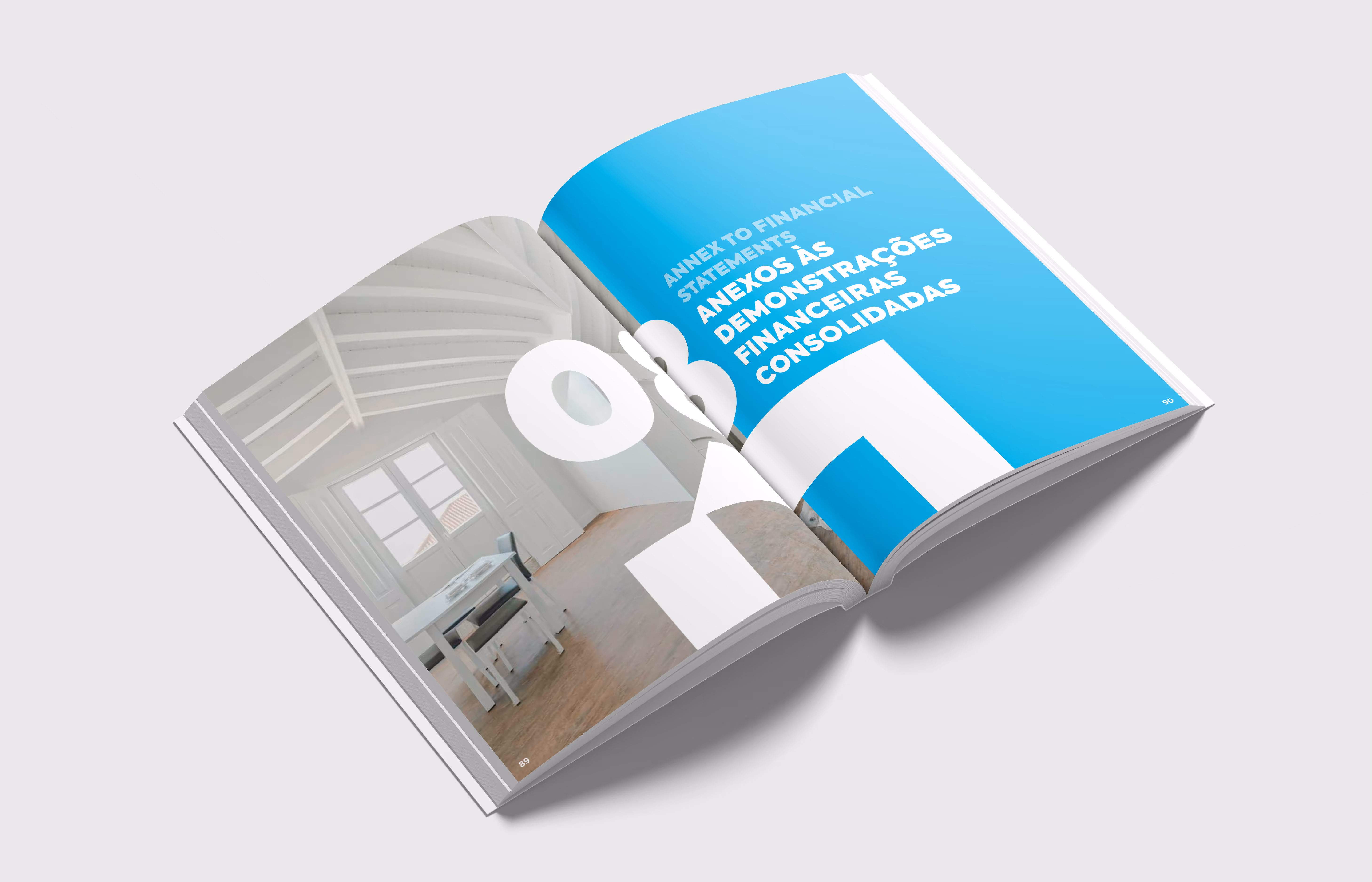 design de página do livro relatório e contas