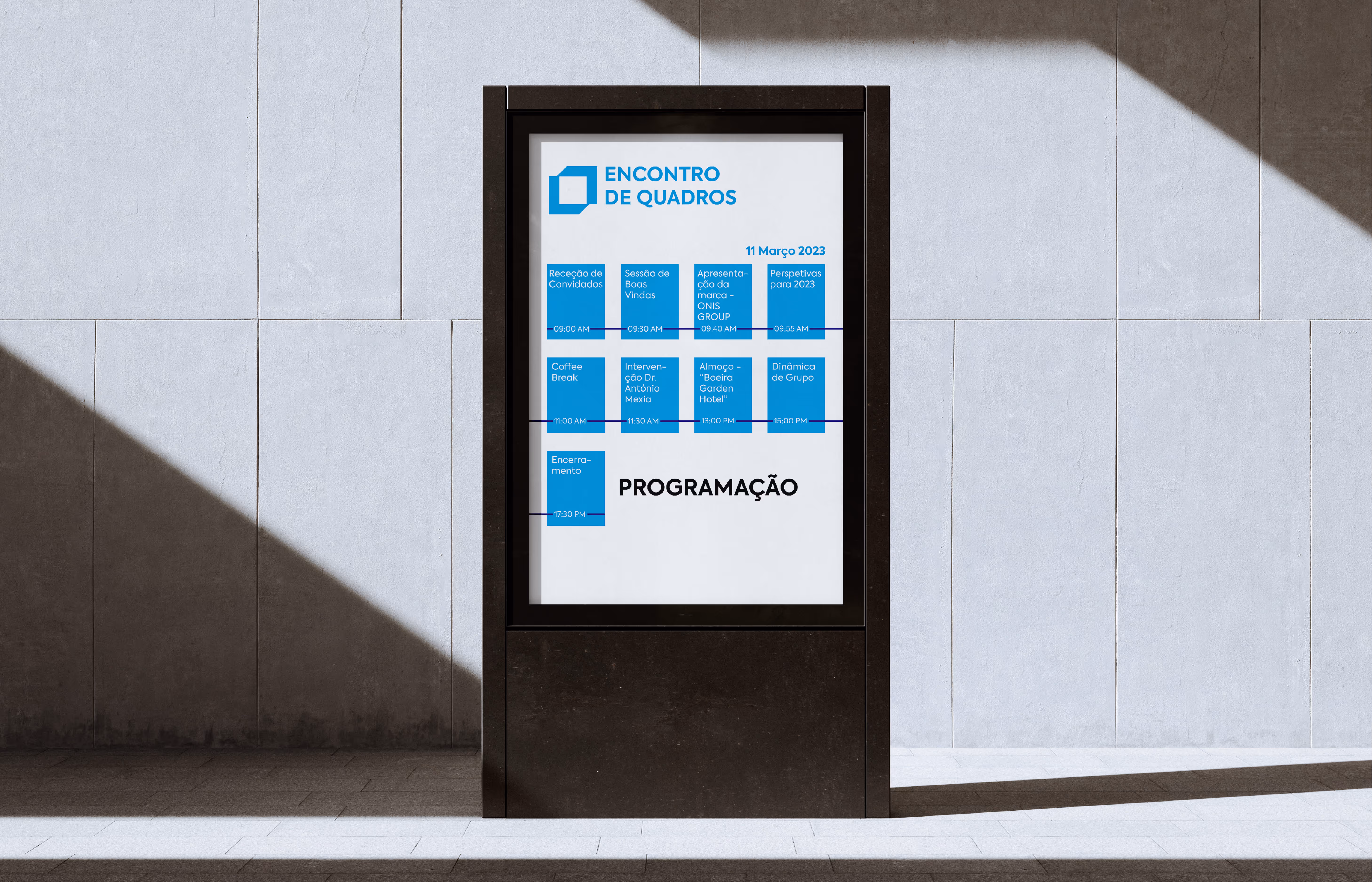 Outdoor digital com o design criado para a programação do encontro de quadros 