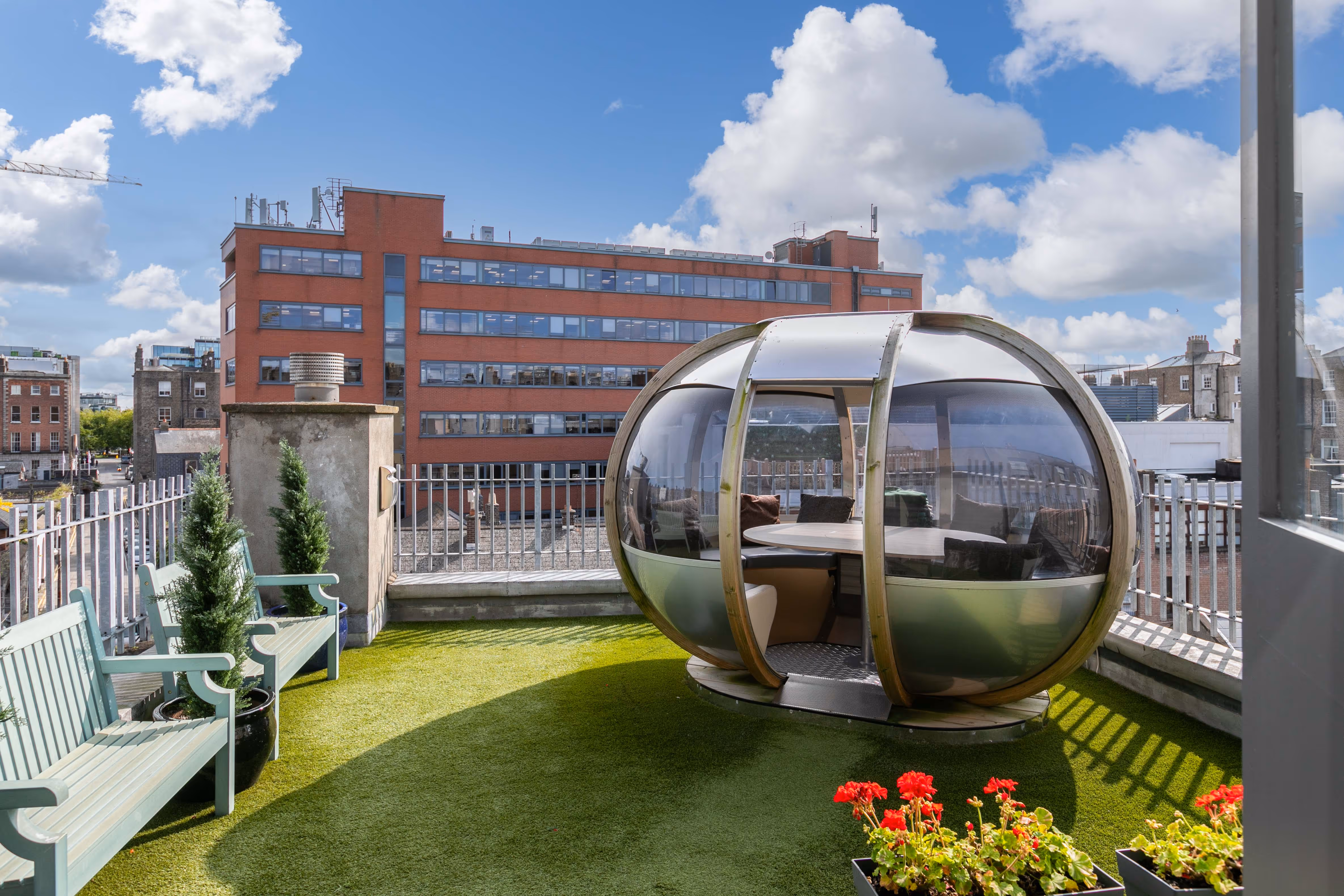 Outdoor terrace with seating at 4 Pembroke Street Upper, ideal for team breaks in Dublin 2.