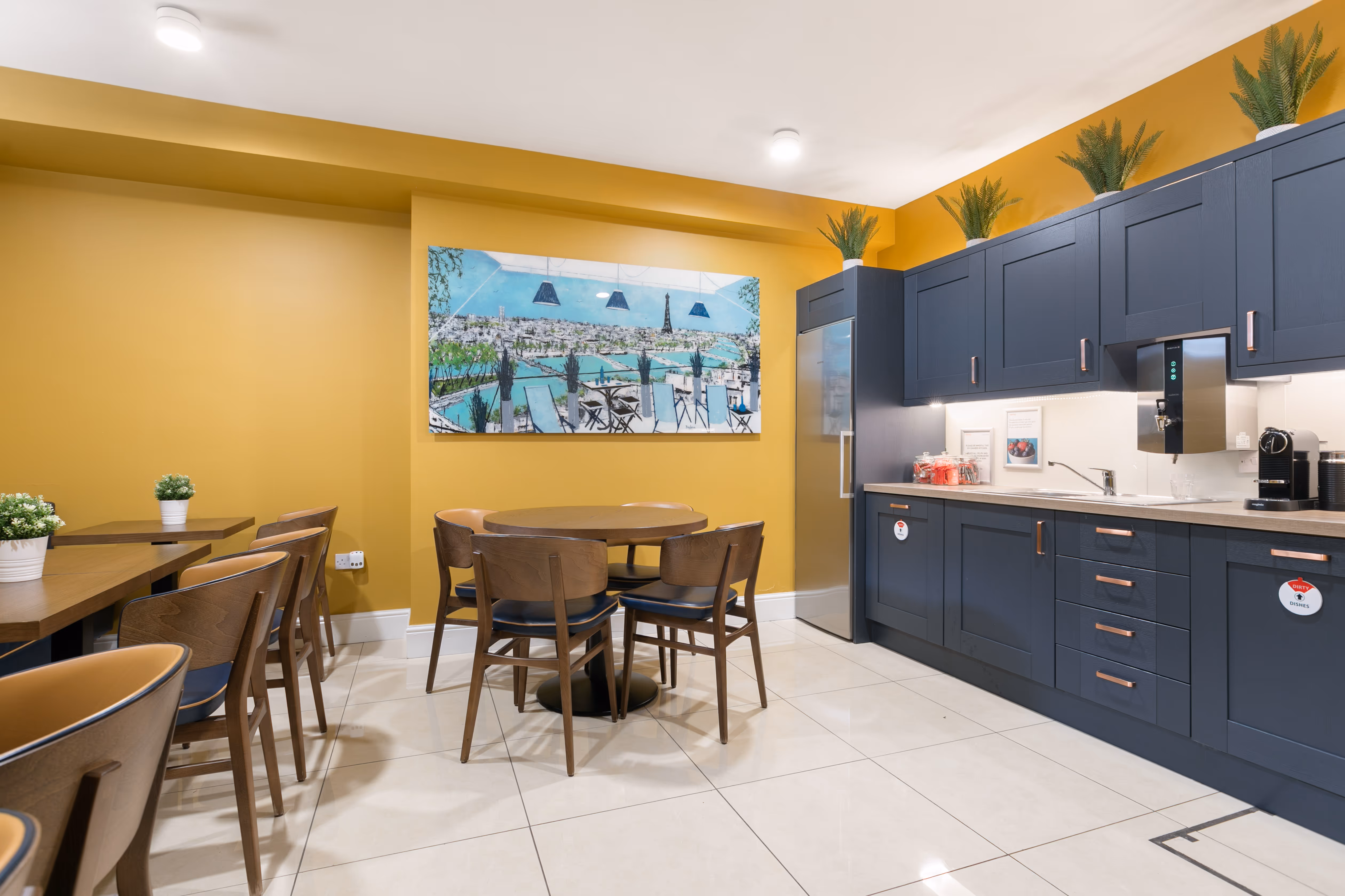 Fully equipped communal kitchen space for flexible office teams in Dublin 2