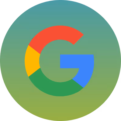 Google logo with a stylized letter G in red, yellow, green, and blue on a circular gradient background.