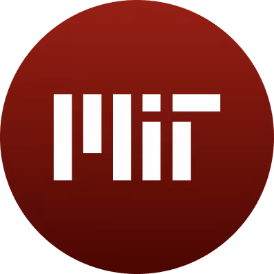 White MIT logo letters inside a dark red circular background.