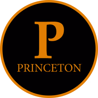 Orange letter P above the word Princeton on a black background.