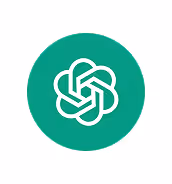 OpenAI logo with interlocking shapes in a green circle.