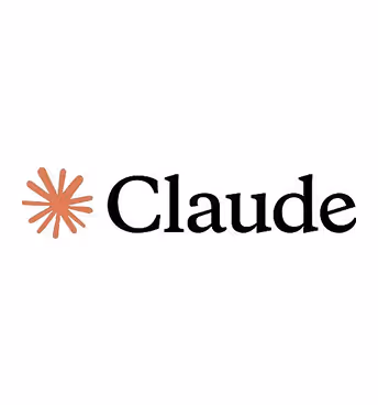 Claude AI logo with stylized orange starburst icon to the left of the word 'Claude'.