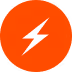 White lightning bolt icon on an orange circular background.