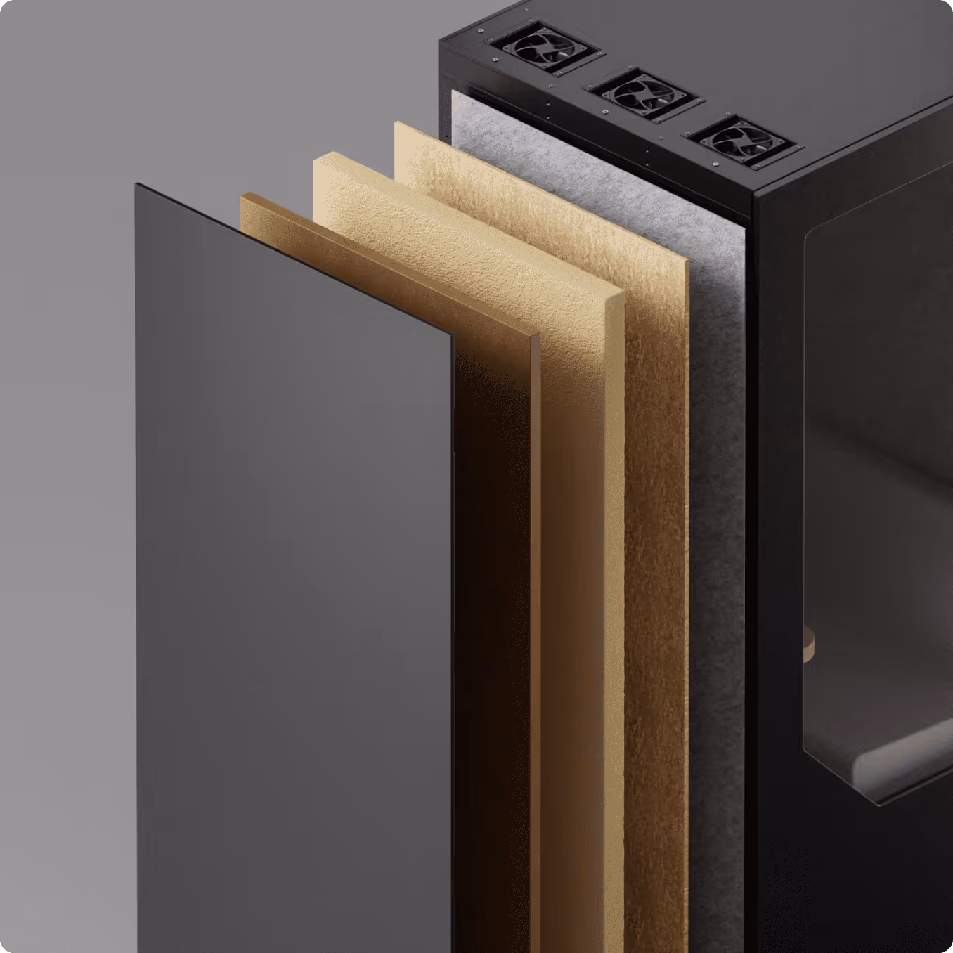 Five layers of soundproofing materials used in Persy Booth walls