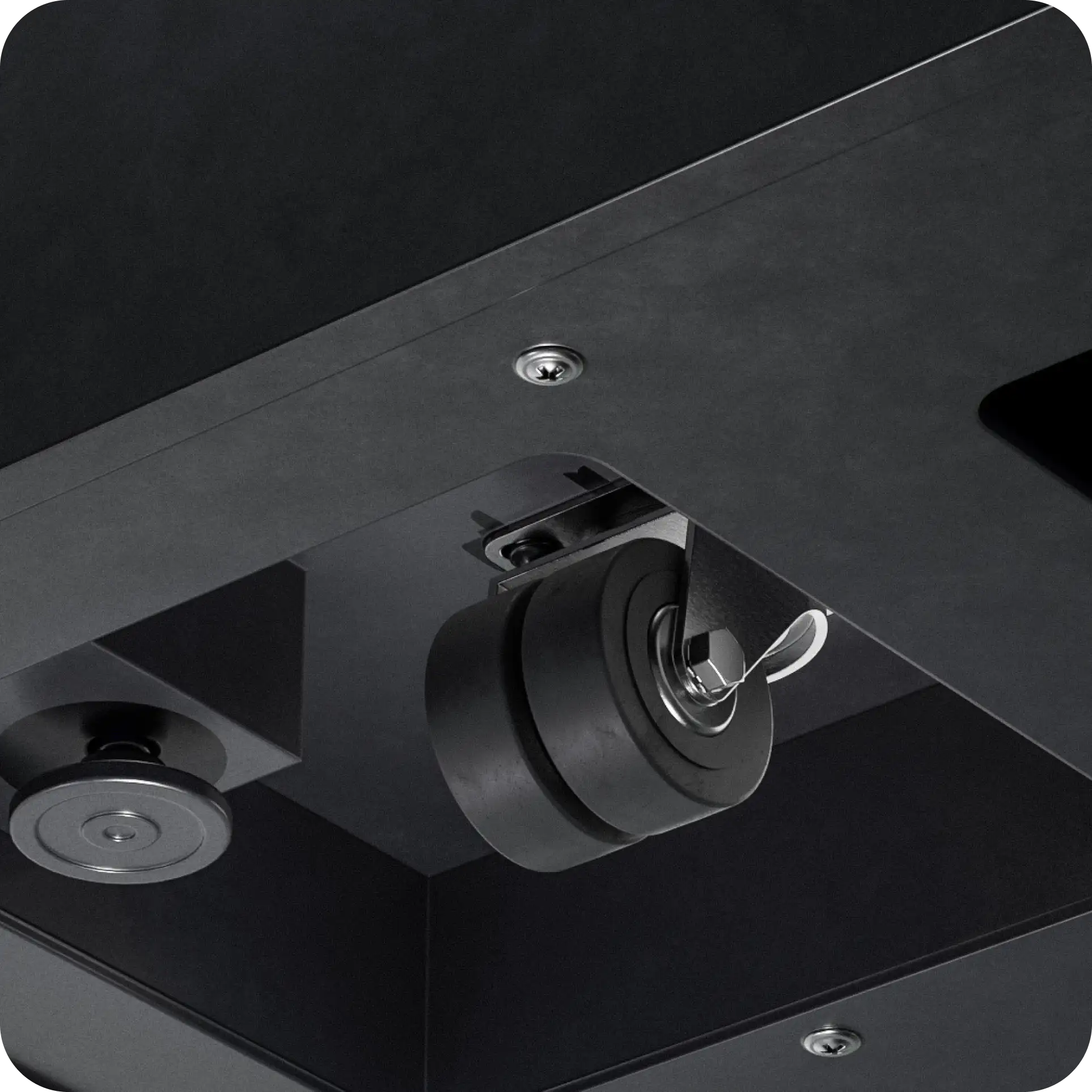 Hidden wheels integrated into Persy Booth base for easy relocation
