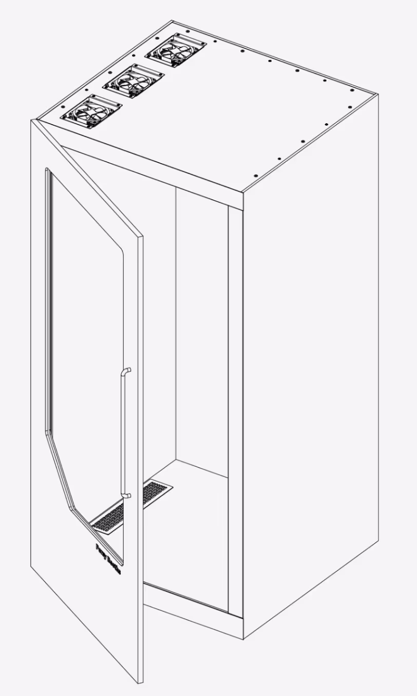 Isometric view of Persy Booth showing compact design