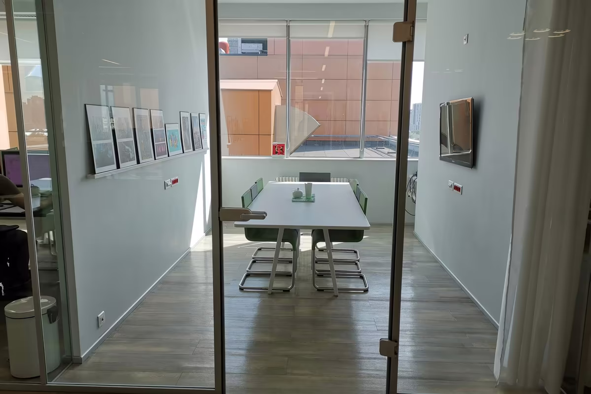 Modern office meeting room used for team discussions and scheduled meetings