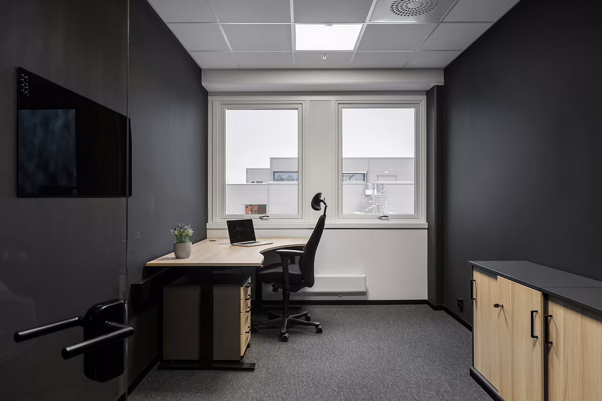 Soundproofed office workspace designed to support focused, low-noise working conditions.