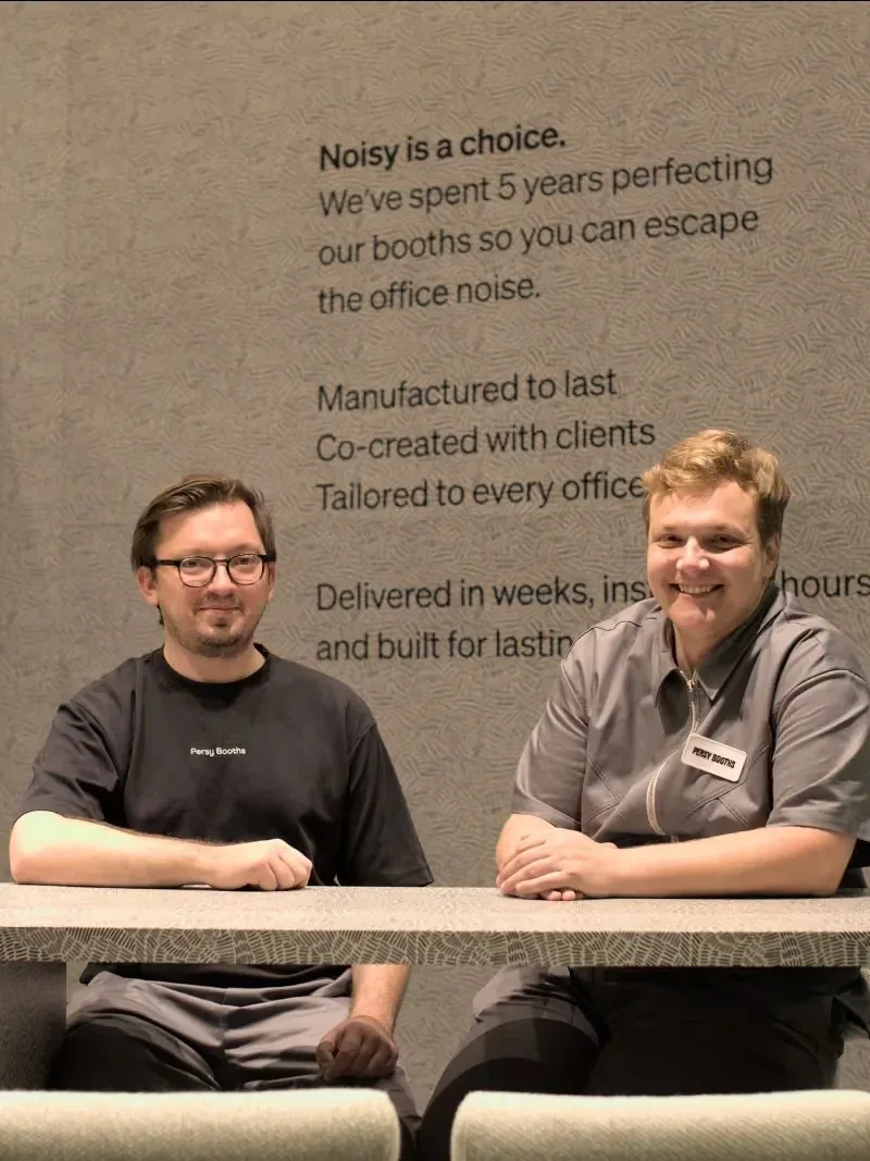 Two Persy Booths team members at Orgatec in Cologne