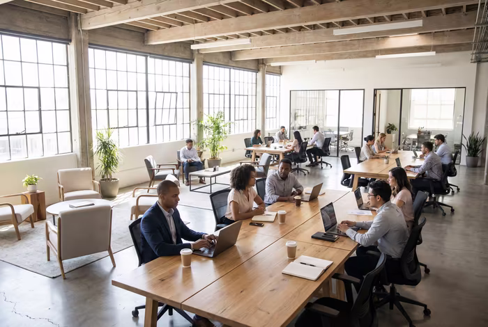 Modern coworking space with open-plan layout supporting collaboration and flexible working - preview