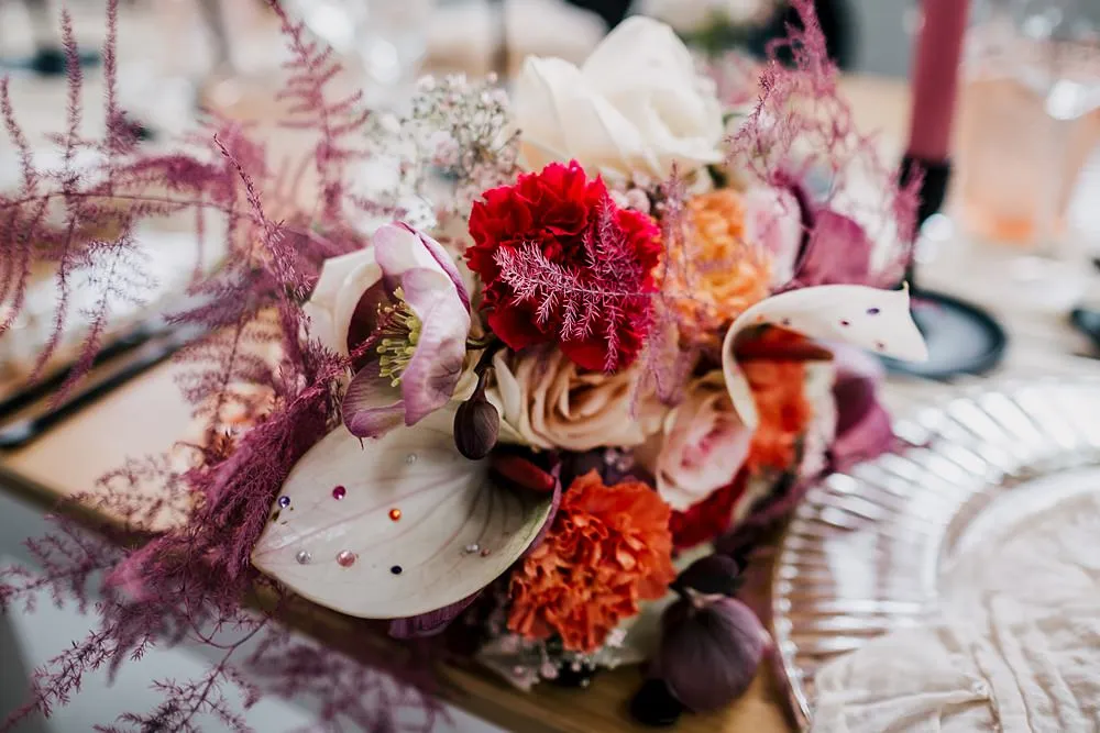 Bouquet Flowers Pink White Modern Grub Manchester Wedding Sarah Glynn Photography