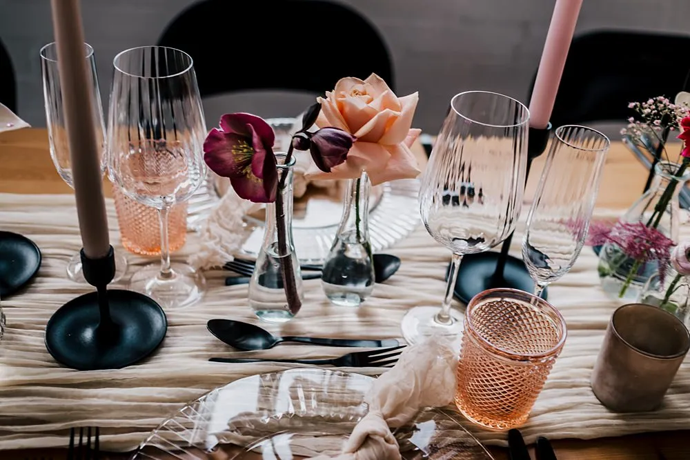 Table Decor Tall Candles Flowers Cream Runner Grub Manchester Wedding Sarah Glynn Photography