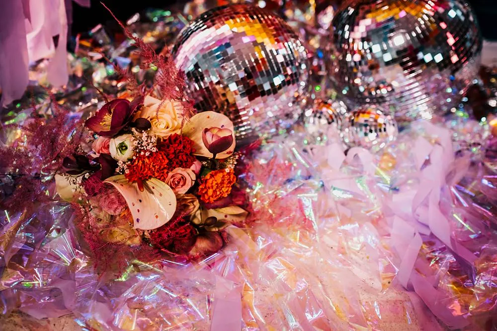 Disco Balls Flowers Decor Grub Manchester Wedding Sarah Glynn Photography