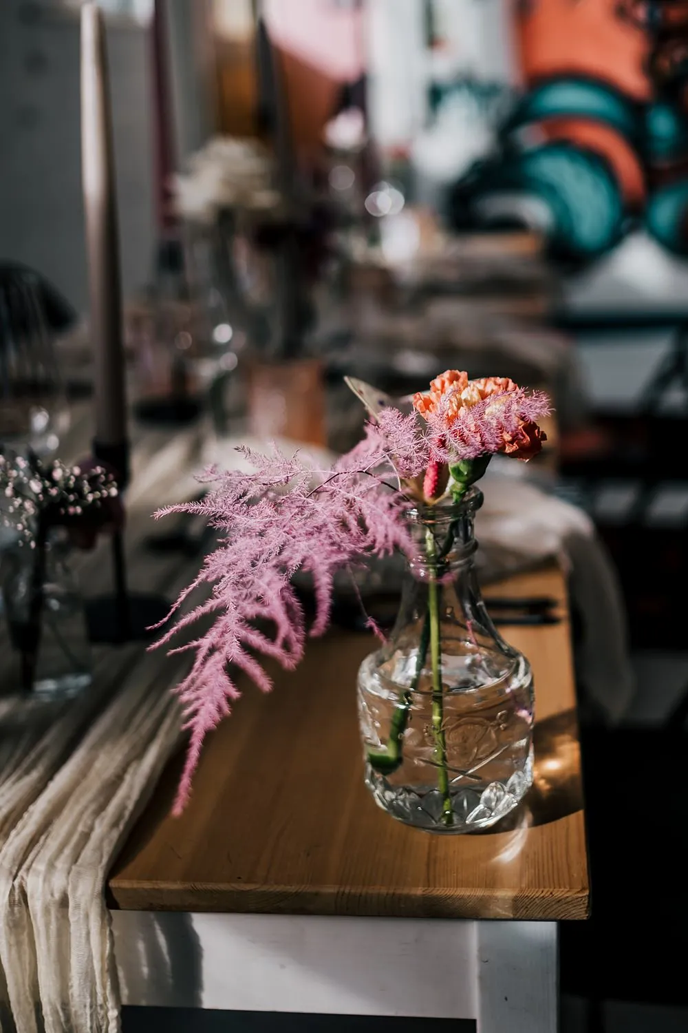 Flowers Bottle Vase Astilbe Grub Manchester Wedding Sarah Glynn Photography