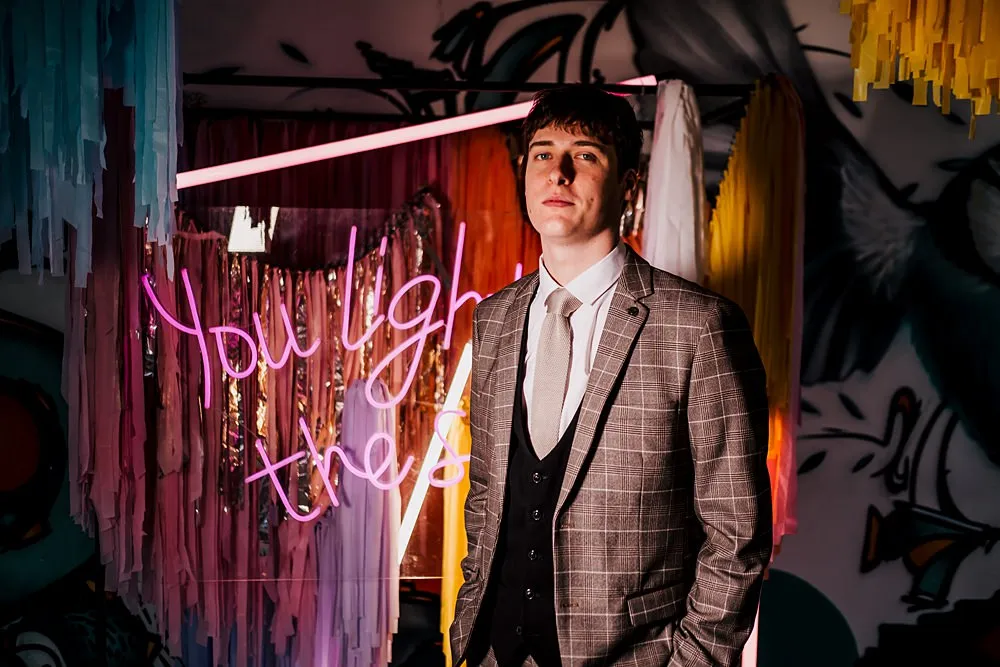 Groom Suit Check Waistcoat Tie Grub Manchester Wedding Sarah Glynn Photography
