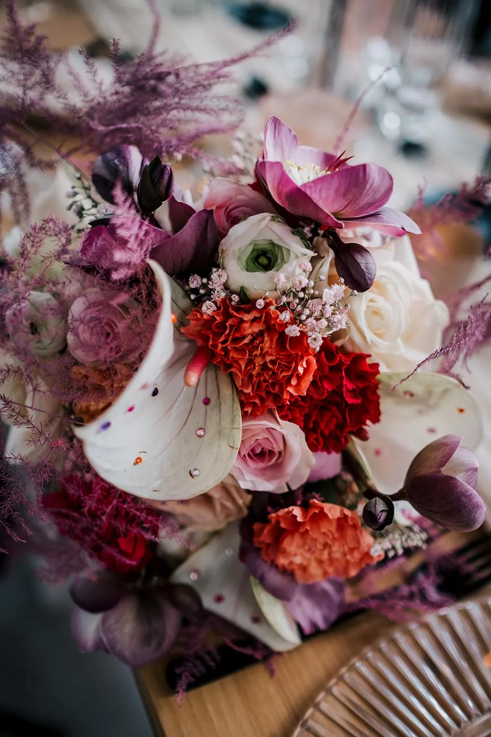 Bouquet Flowers Pink White Modern Grub Manchester Wedding Sarah Glynn Photography