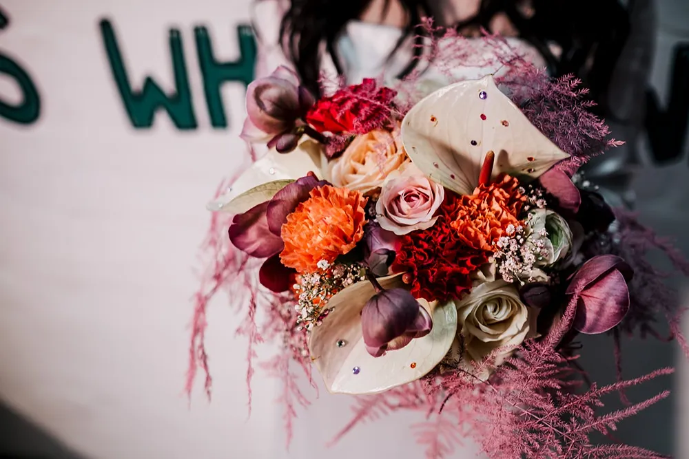 Bouquet Flowers Pink White Grub Manchester Wedding Sarah Glynn Photography