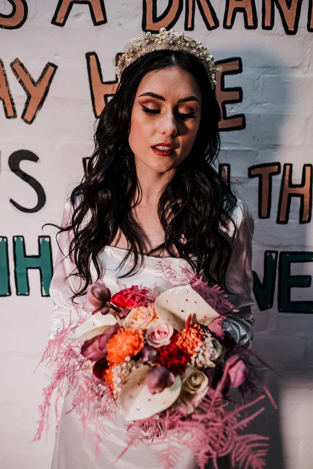 Bride Long Hair Waves Makeup Grub Manchester Wedding Sarah Glynn Photography