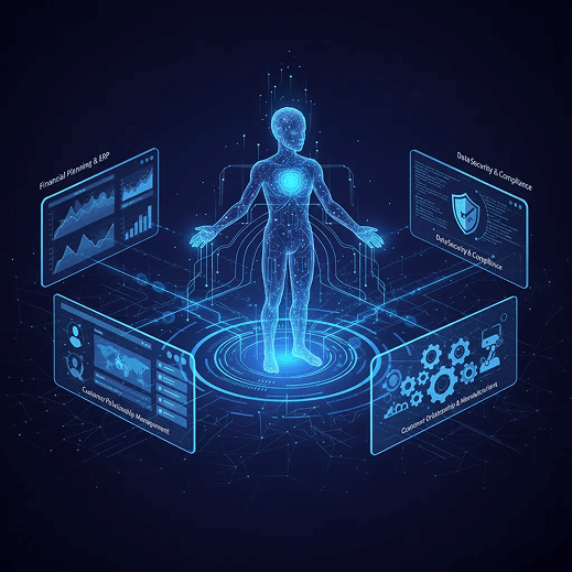 Concept illustration of an AI agent orchestrating various enterprise systems