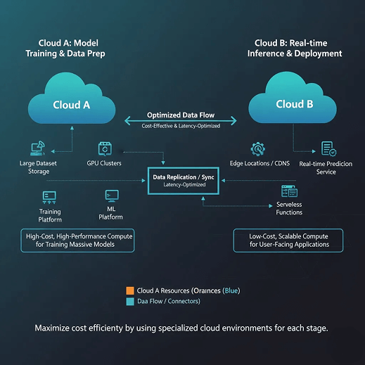 Hybrid/multi-cloud layout for training on Cloud A and inference on Cloud