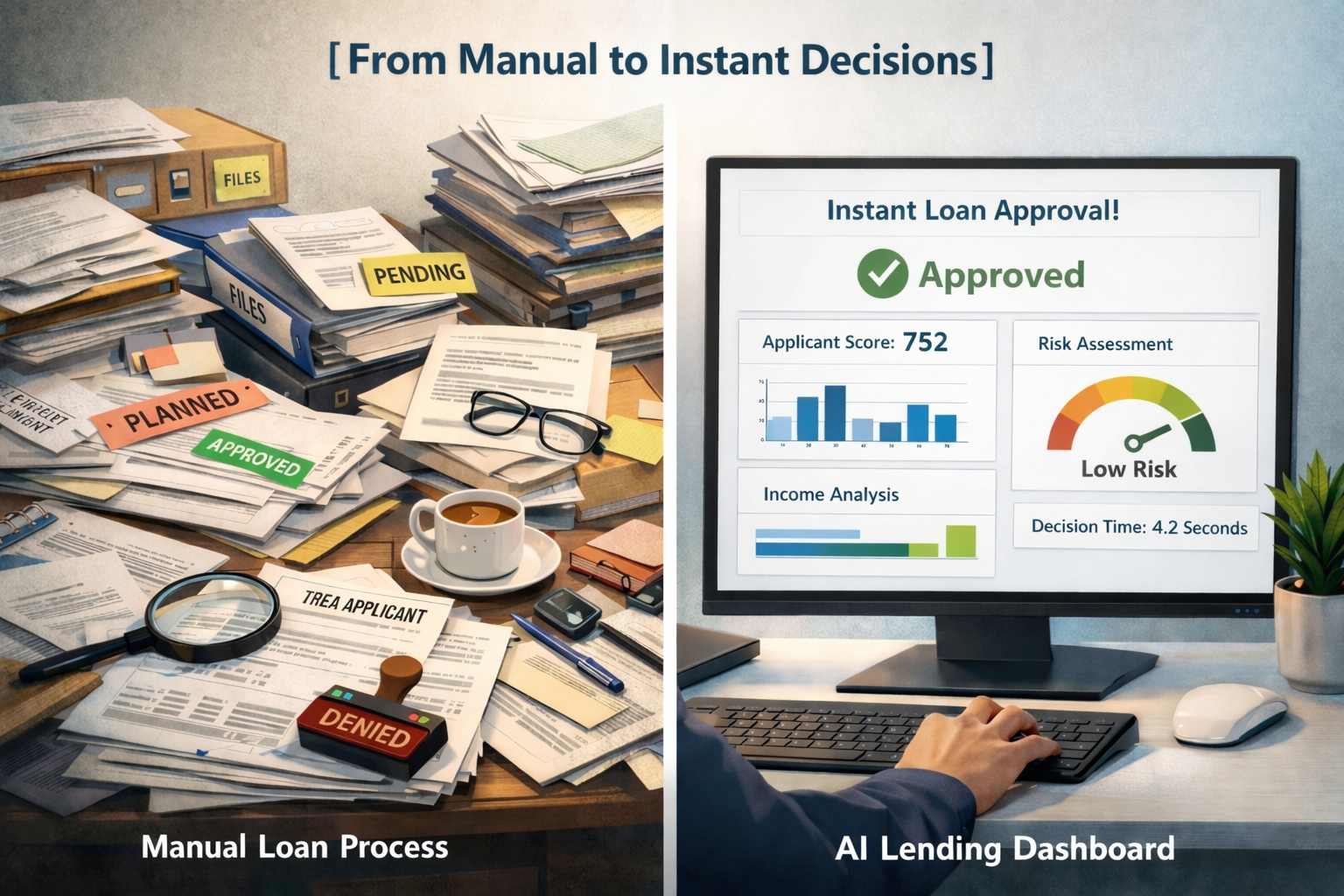 GenAI in digital lending workflow for automated loan processing and approval.