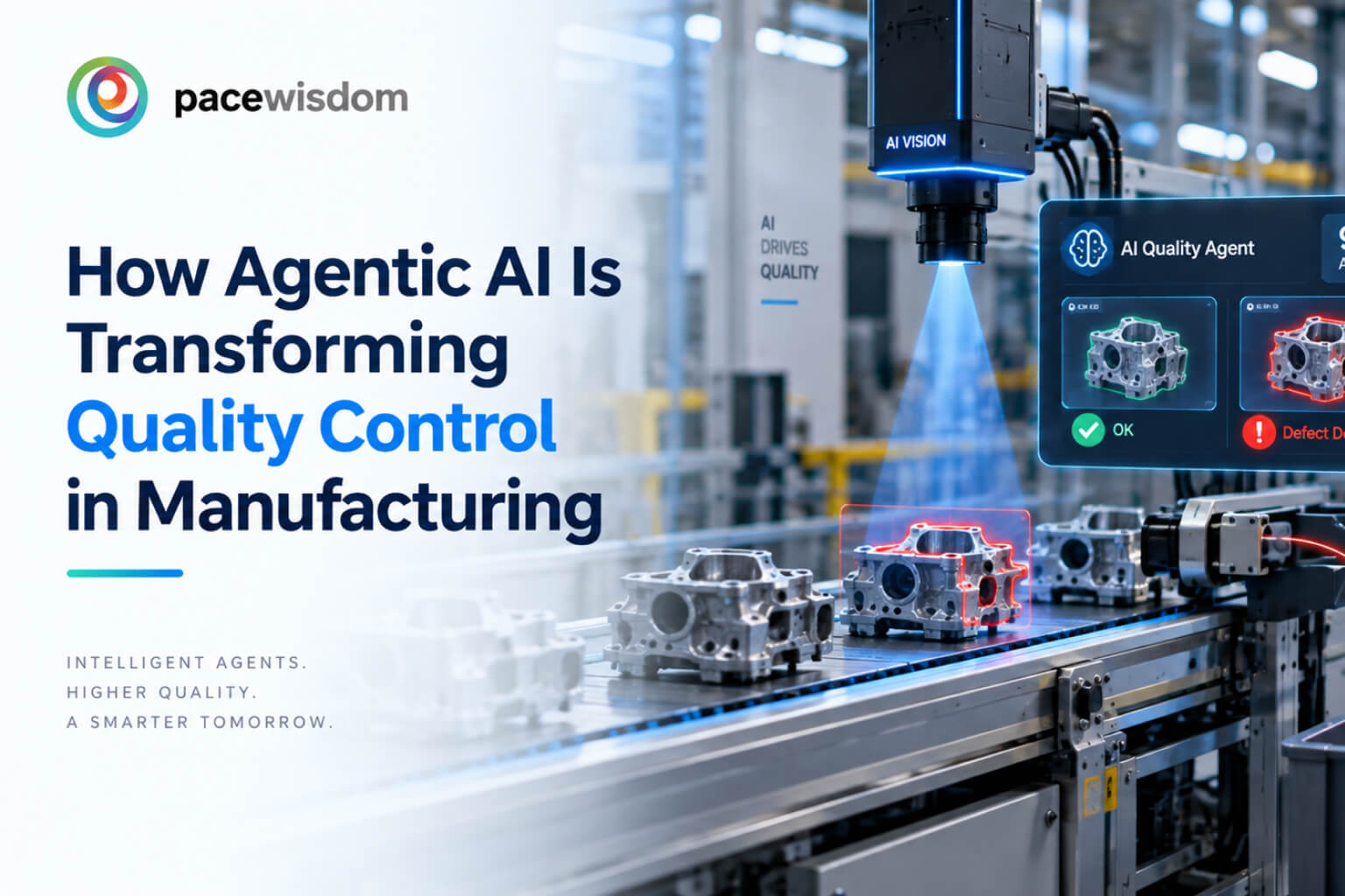 Agentic AI in manufacturing quality control inspecting parts on a production line and acting on defects in real time