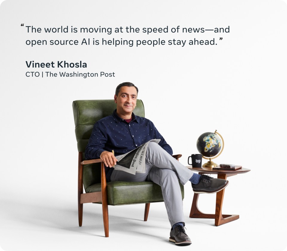 Vineet Khosla sitting a chair with the quote, "The world is moving at the speed of news-- and open source AI is helping people stay ahead."