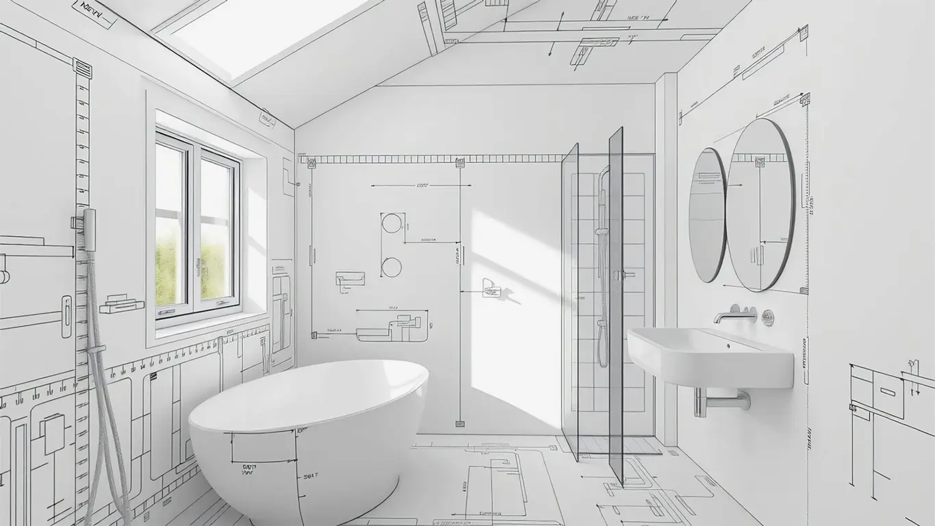 3D-skiss för badrumsrenovering i halmstad, av Badrumsteamet.