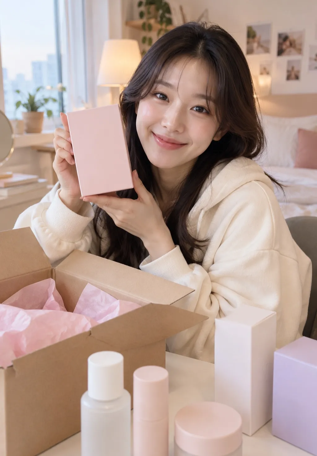K-뷰티 제품을 언박싱하는 한국 틱톡샵 셀러