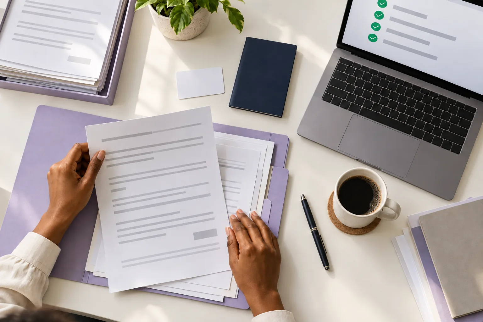 Business documents, ID card and laptop checklist prepared for TikTok Shop seller verification