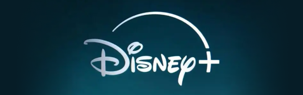 Disney+ logo with a curved arc above the stylized text on a dark blue background.