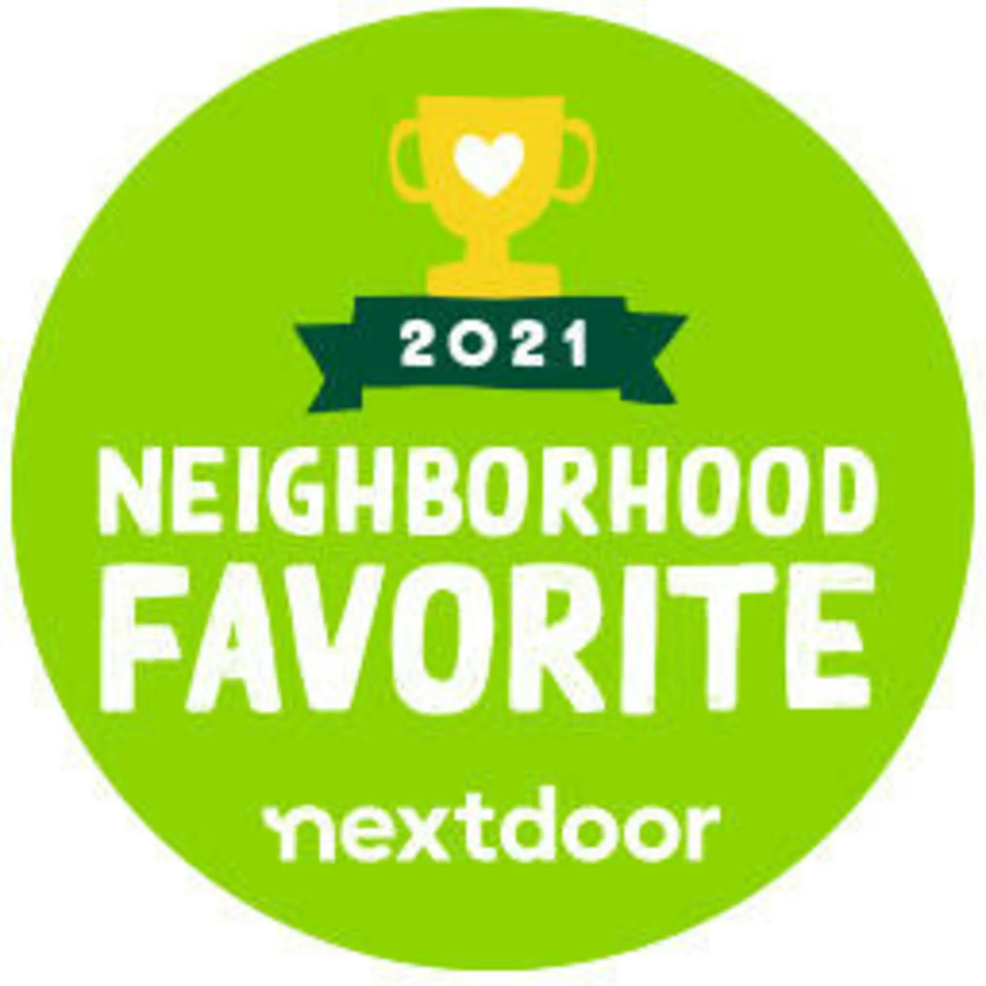 2021 Nextdoor Neighborhood Favorite award badge with golden trophy