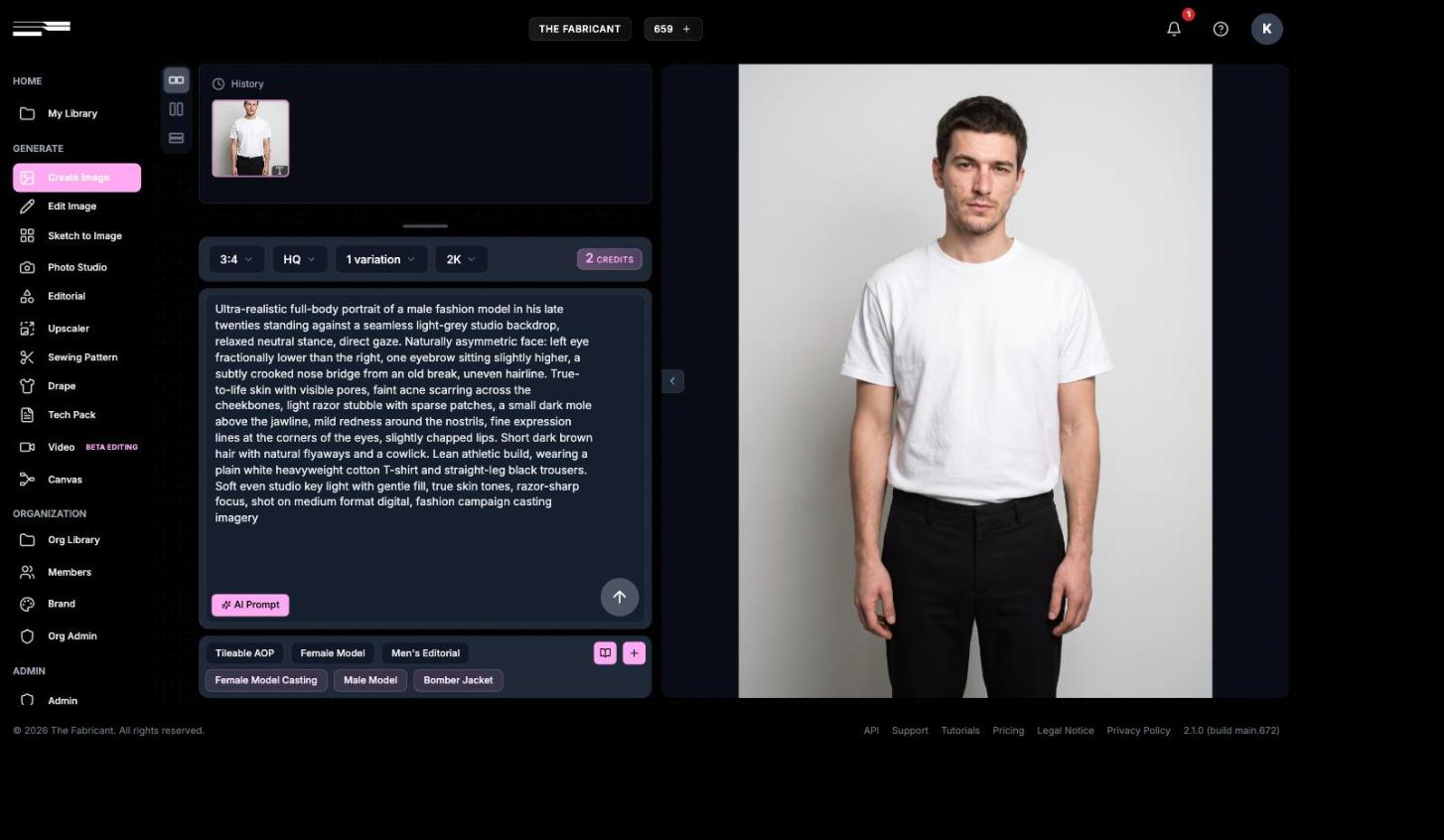 Create Image tool with the casting prompt, settings and generated result