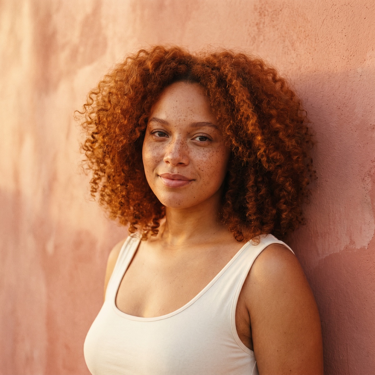 Close-up of an AI model with freckles and natural skin texture